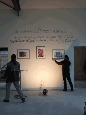 Photos about J�rgen Draeger and his work are hung