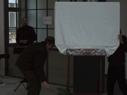 J�rgen Draeger prepares for the later demonstration of a new piece of art