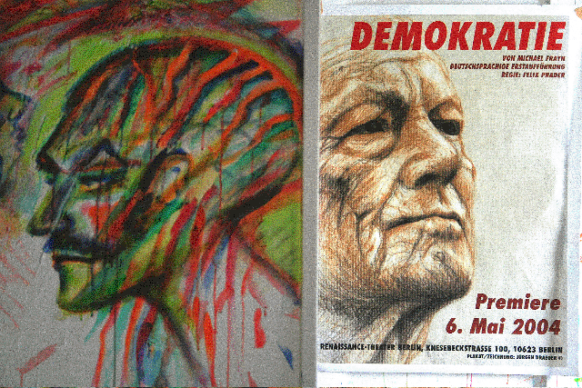 Ausschnitt eines Wandgem�ldes von 2007, dahinter Theaterplakat f�r 