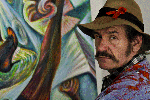 Draeger w�hrend der Arbeit an seinem Gem�lde 